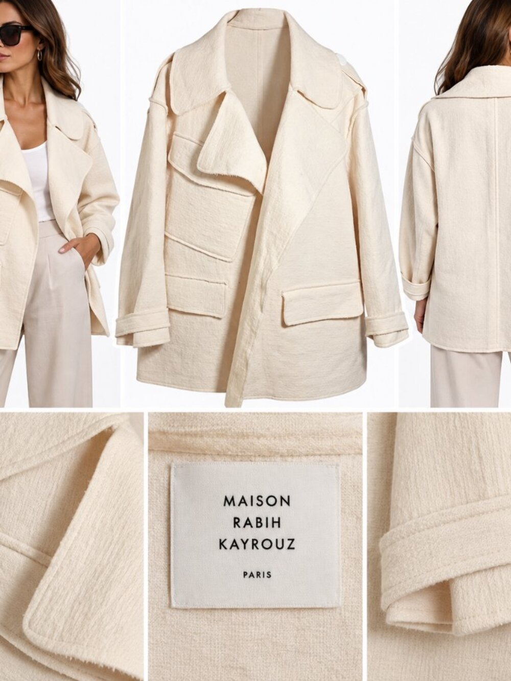 Maison Rabih Kayrouz Sz 42 Ivory Oversized Utility Jacket Quiet Luxury Designer